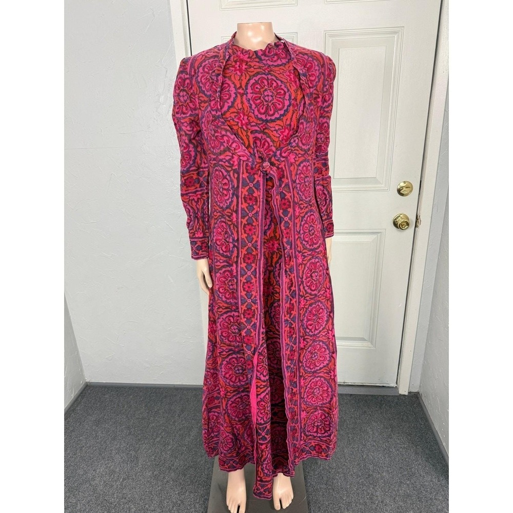Vintage 60s 70s Marcstrate Fashions Wrap Maxi Dress Cotton Hippie Bohemian KK4